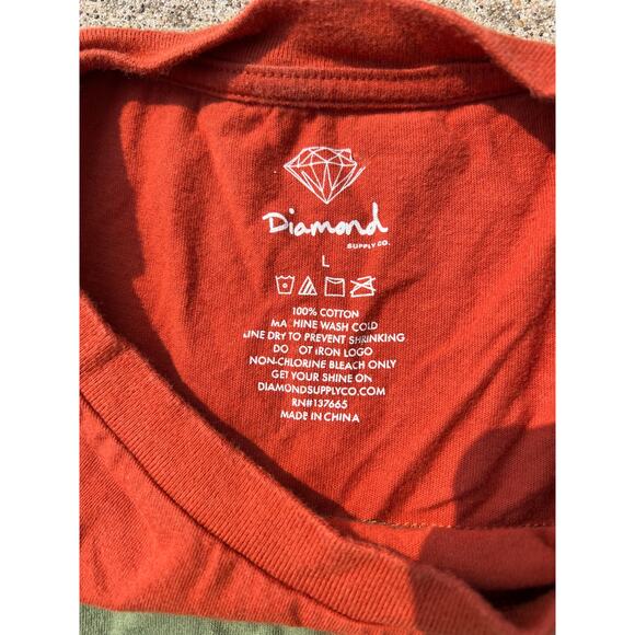 Diamond Top Men Size Large Rust Green Cream Graphic Logo Short Sleeve Tee Shirt - Picture 4 of 5